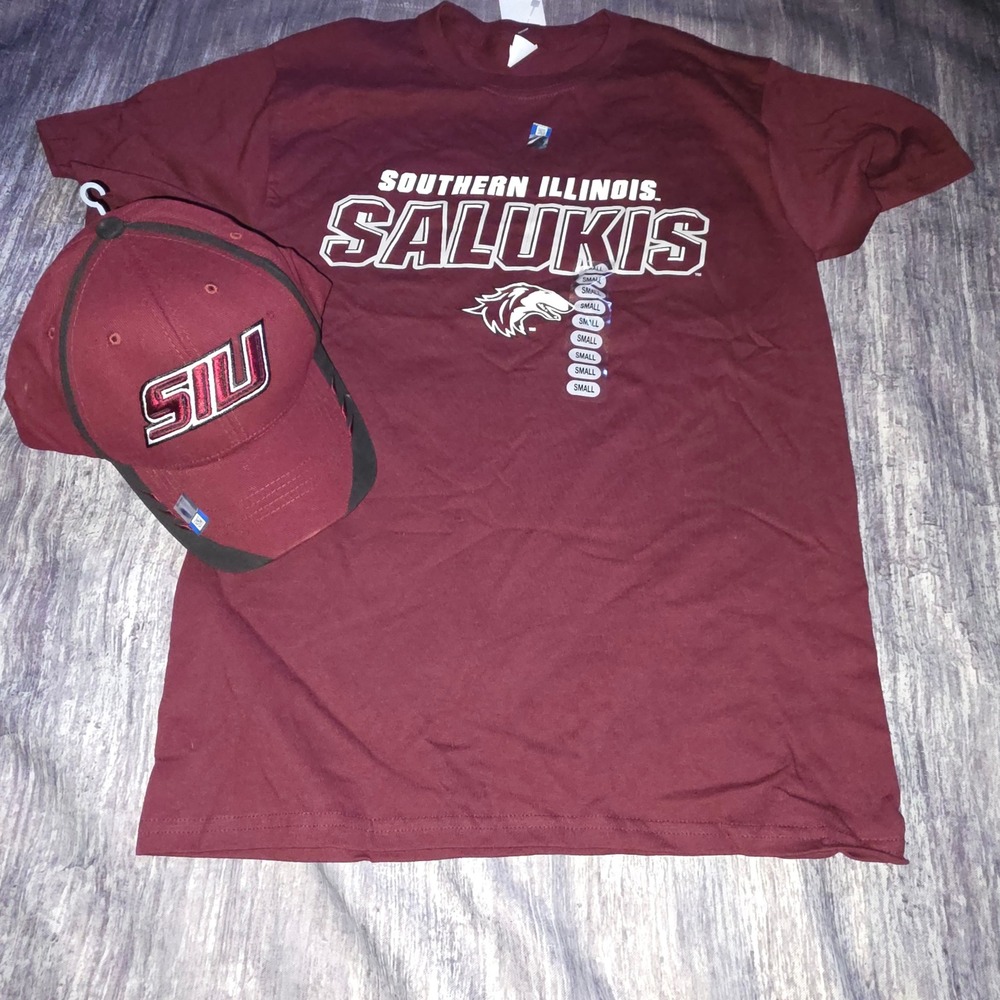 Southern Illinois Salukis SIU Hanes T-Shirt and Hat Set Maroon‎ Small NEW